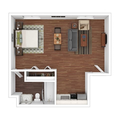 Floor plan for studio, 1 bath, 410 sqft
